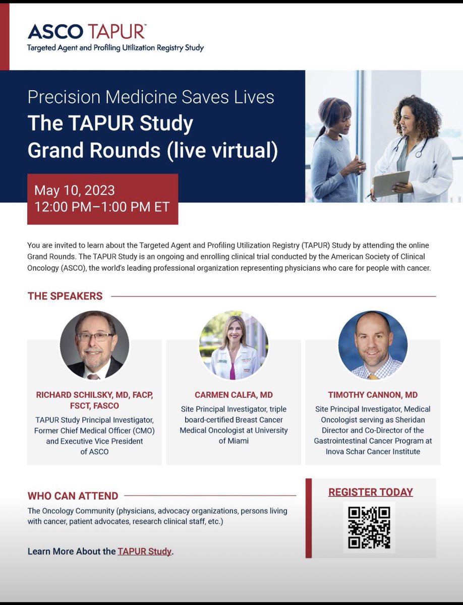 Honored 2 join @rschilsky & dr.T. Cannon for the 1st @ASCO #TAPUR live virtual Grand Rounds 5/11/23. Thrilled 2 share this pic of a #TAPURstudy participant & daughter @SylvesterCancer, 4 yrs into the study, after all SOC Rx have failed. Hope U help us spread the word and join us!