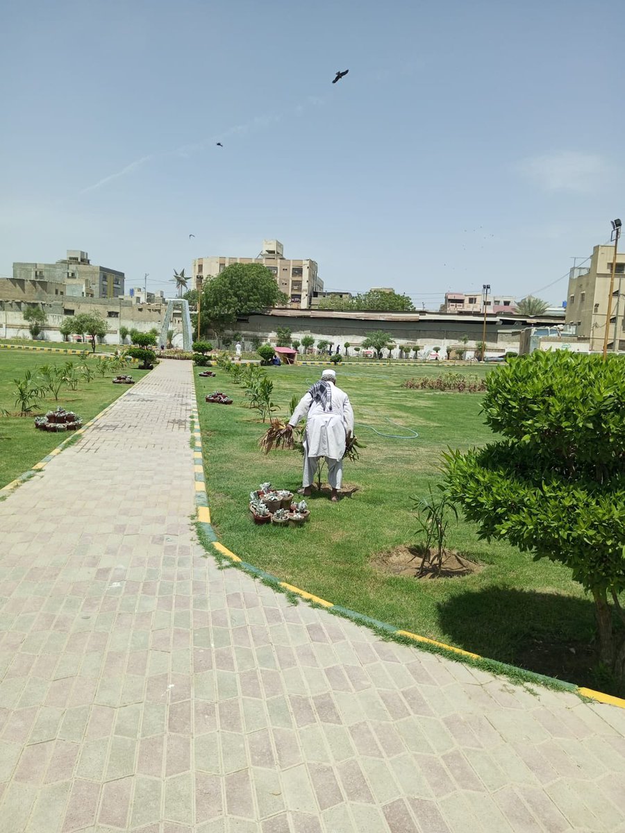 DCKhiCentral's tweet photo. #Project56 of #Project100 is the Shudha-e-Haq park at KBR, North Nazimabad. It was all barren due to lack of sweet water. Now it has been revived by DMC Central with the use of grey water. Today it was inaugurated by Hon’ Minister LG&amp;HTP Nasir Hussain Shah sb. https://t.co/AiLX1aNdEN