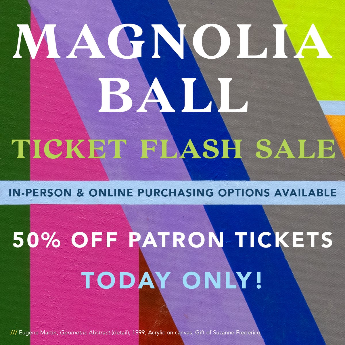 OgdenMuseum's tweet photo. The Magnolia Ball Ticket Flash Sale is happening now!

Today only Ogden Museum if offering 50% off Patron Tickets to this year's Magnolia Ball taking place on Saturday, June 10!   

Learn More: https://t.co/zywwIigYHV… https://t.co/5iW4lcgCYK