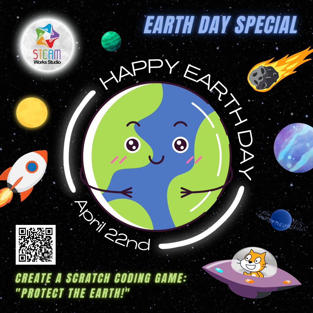 steamworks_ca's tweet photo. HAPPY EARTH WEEK! Get ready for some out-of-this-world fun with our EARTH DAY SPECIAL: CREATE A SCRATCH CODING GAME - PROTECT THE EARTH! 🌎🚀💻

🔗 https://t.co/vmgfcKOjye

#EarthDayEveryDay #EarthWeek #EarthDay2023 #STEAMeducation #steamworksstudio #scratchcoding #codingforkids https://t.co/19iKwZi5l1
