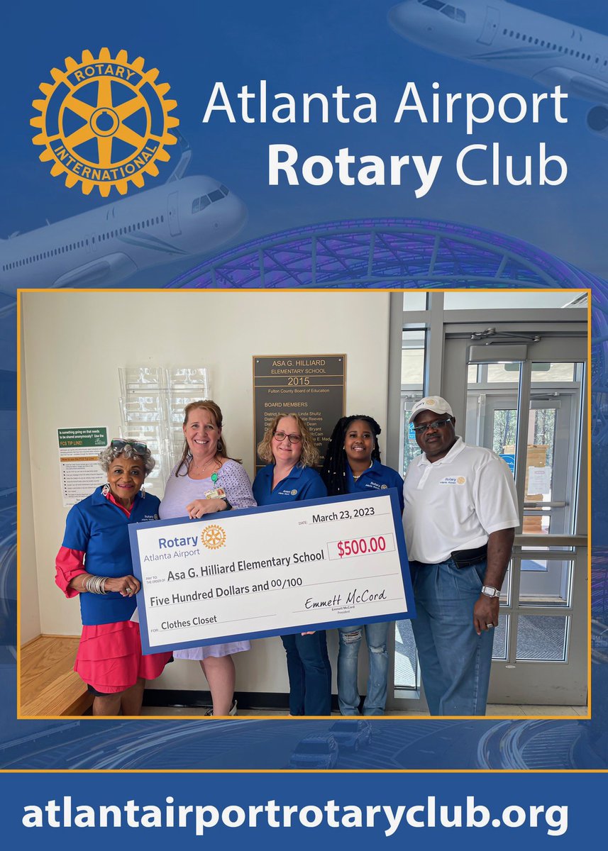 ATLAirprtRotary's tweet photo. It was a honor to give a donation to the Clothes Closet at Asa G. Hilliard Elementary School. We would  also like to thank the principal Maureen Lilly, for being our guest speaker this past Tuesday at our club meeting! https://t.co/gcquNTJmur https://t.co/KgyppWigbe