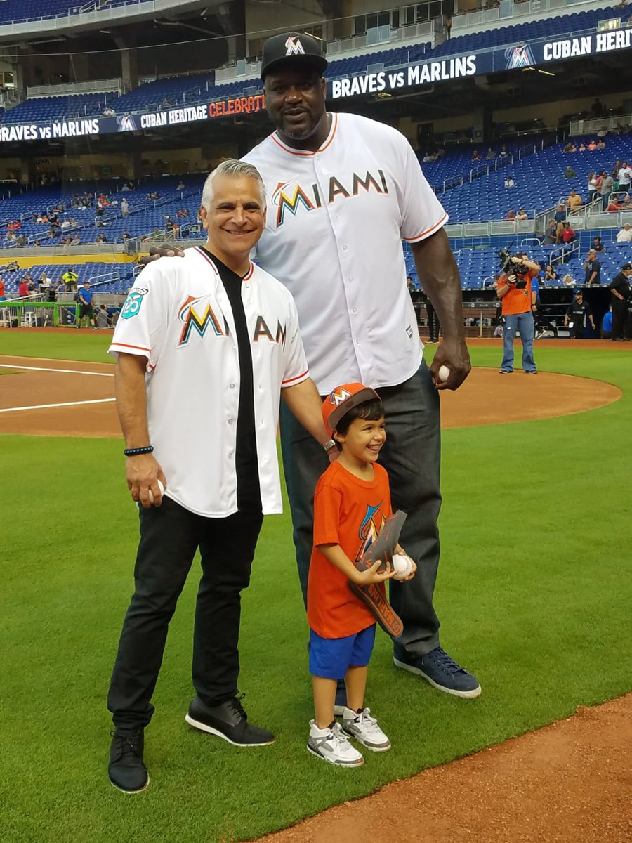 Jcolina67's tweet photo. TBT, throwing out first pitch at a @Marlins game with Shaq and my grandson. https://t.co/cwVqni4mPb