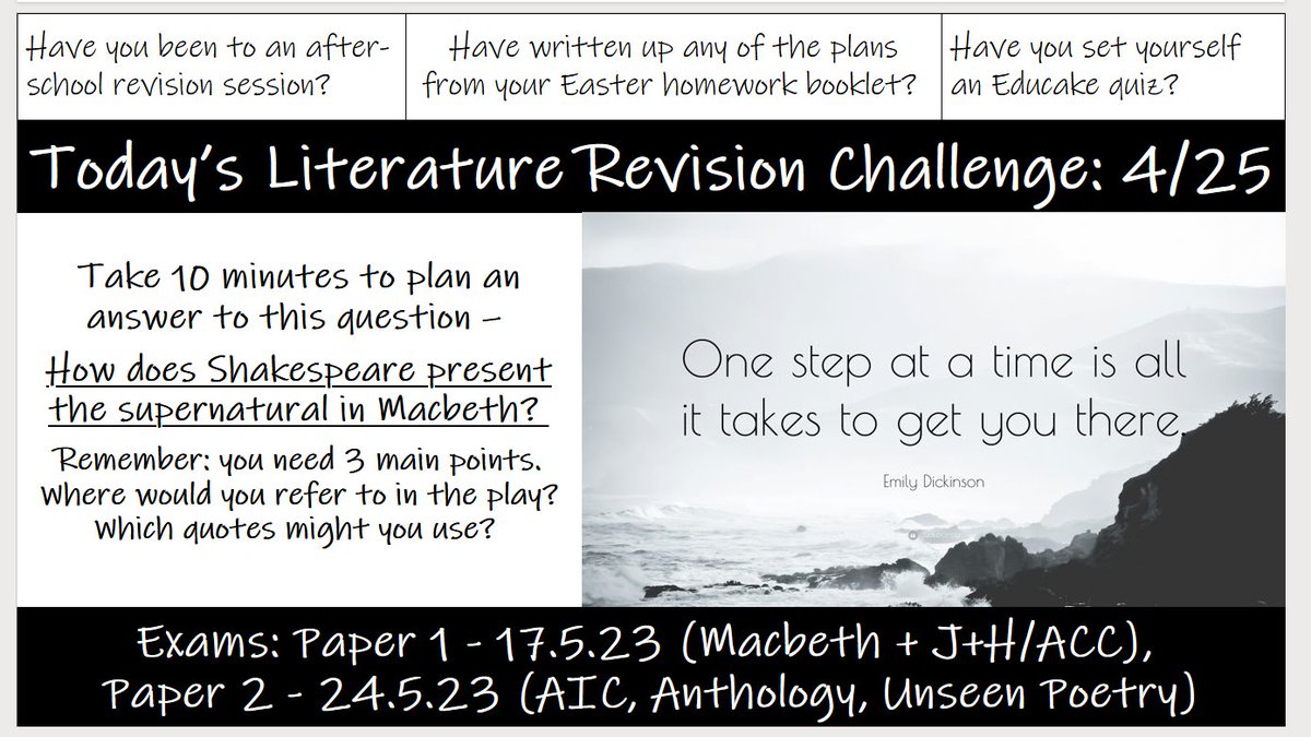 MrsHoneysett's tweet photo. Day 4 of the Literature Revision Challenge! Keep going, Year 11! @kingdownschool @EnglishKingdown https://t.co/5kpWJLGkWz