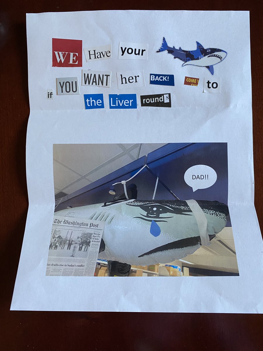 NASH_and_coffee's tweet photo. The horror! The shame! Unbelievable! Organized crime penetrated the @NIH campus? 

This is the ransom note I found as I entered my office this morning. @RotmanLabShark - I swear I will rescue you!
#LetMyPeopleGo https://t.co/wbZDxoCxZM
