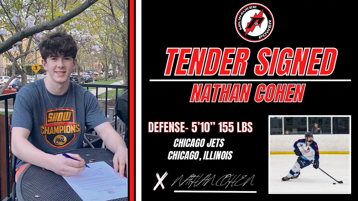 westbendpower's tweet photo. 🚨TENDER ALERT🚨

The Power is proud to announce the signing of Nathan Cohen for the 2023-2024 season!

Nathan has played 42 games this season with the Chicago Jets and has produced 7 goals and 17 assists. 

Welcome to the Power!
#PowerSurge https://t.co/FMIsCd627k
