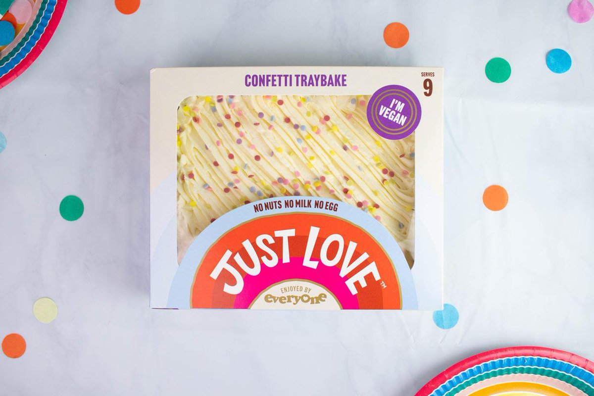 veganfoodliving's tweet photo. A vegan Confetti Traybake cake is launching in supermarkets across the UK to coincide with Allergy Awareness Week. https://t.co/hoETpt6cmN https://t.co/LNMA1t6CX2