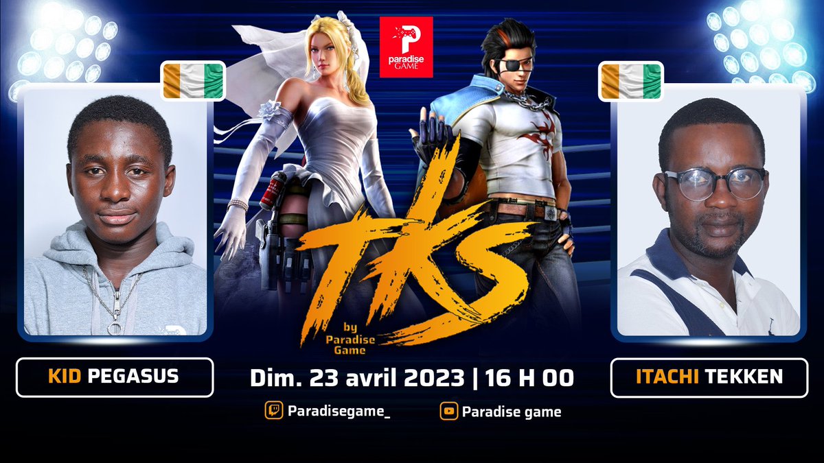 ParadiseGame_'s tweet photo. #Tekken7 FT10 
Retrouvez ce dimanche 📆 23 Avril à partir de 🕰 16h00 GMT :
- Match 1 : @anafaure04 🇨🇮 vs @itachitekken 🇨🇮
- Main Event : @hamedamd123 🇨🇮 vs @Thewayne20125 🇨🇮 

🔴 https://t.co/EeC6BGWjh0 
🟣 https://t.co/PQz1A5d2zr 

#Esport #Gaming #TKS https://t.co/5pTTb7cAcs