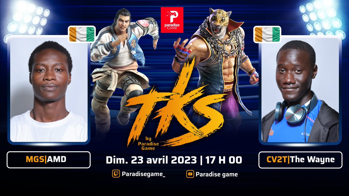 ParadiseGame_'s tweet photo. #Tekken7 FT10 
Retrouvez ce dimanche 📆 23 Avril à partir de 🕰 16h00 GMT :
- Match 1 : @anafaure04 🇨🇮 vs @itachitekken 🇨🇮
- Main Event : @hamedamd123 🇨🇮 vs @Thewayne20125 🇨🇮 

🔴 https://t.co/EeC6BGWjh0 
🟣 https://t.co/PQz1A5d2zr 

#Esport #Gaming #TKS https://t.co/5pTTb7cAcs