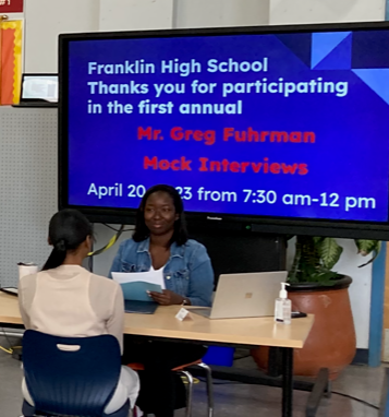 FranklinHS_BCPS's tweet photo. Today the 11th graders participated in the First Annual Mr. Greg Fuhrman Mock Interviews!  Thank you to the community business members who helped make this a wonderful experience for FHS students.  @KyriaJoseph @KO_BCPS @CTE_BaltCoPS @adfales https://t.co/FB2Ir4d4lt