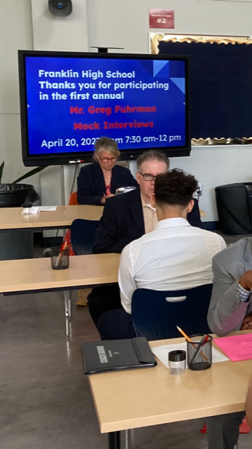 FranklinHS_BCPS's tweet photo. Today the 11th graders participated in the First Annual Mr. Greg Fuhrman Mock Interviews!  Thank you to the community business members who helped make this a wonderful experience for FHS students.  @KyriaJoseph @KO_BCPS @CTE_BaltCoPS @adfales https://t.co/FB2Ir4d4lt
