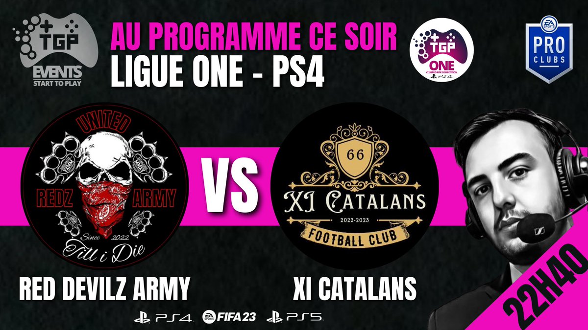 rendez vous à 22h40 avec les <a href="/XI_Catalans_66/">XI Catalans</a> et @NoroxeyTV pour cette affiche de ce soir sur ça chaîne Twitch 
twitch.tv/noroxey
Venez encourager les XI Catalans, GO   les 🟡🔴🟡🔴
<a href="/TGP_Events_/">TGP EVENTS</a>
#clubpro
#Fifa23 
#eSports 
#11vs11
#ps4