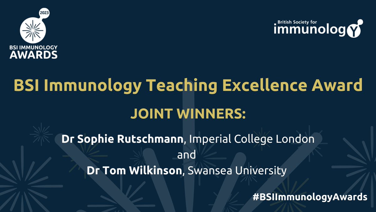 British Society for Immunology (@britsocimm) on Twitter photo <a href="/QUBelfast/">Queen's University Belfast 🎓</a> <a href="/BelfastTrust/">Belfast Trust</a> Next is the BSI Immunology Teaching Excellence Award, which recognises an exceptional #immunology teacher working in higher education in the UK
This year the award is shared by Dr <a href="/RutschmannS/">Sophie Rutschmann</a> at <a href="/imperialcollege/">Imperial College London</a> & Dr Tom Wilkinson at <a href="/SwanseaUni/">Swansea University</a> 👨🏫👏 <a href="/QUBelfast/">Queen's University Belfast 🎓</a> <a href="/BelfastTrust/">Belfast Trust</a> Next is the BSI Immunology Teaching Excellence Award, which recognises an exceptional #immunology teacher working in higher education in the UK
This year the award is shared by Dr <a href="/RutschmannS/">Sophie Rutschmann</a> at <a href="/imperialcollege/">Imperial College London</a> & Dr Tom Wilkinson at <a href="/SwanseaUni/">Swansea University</a> 👨🏫👏