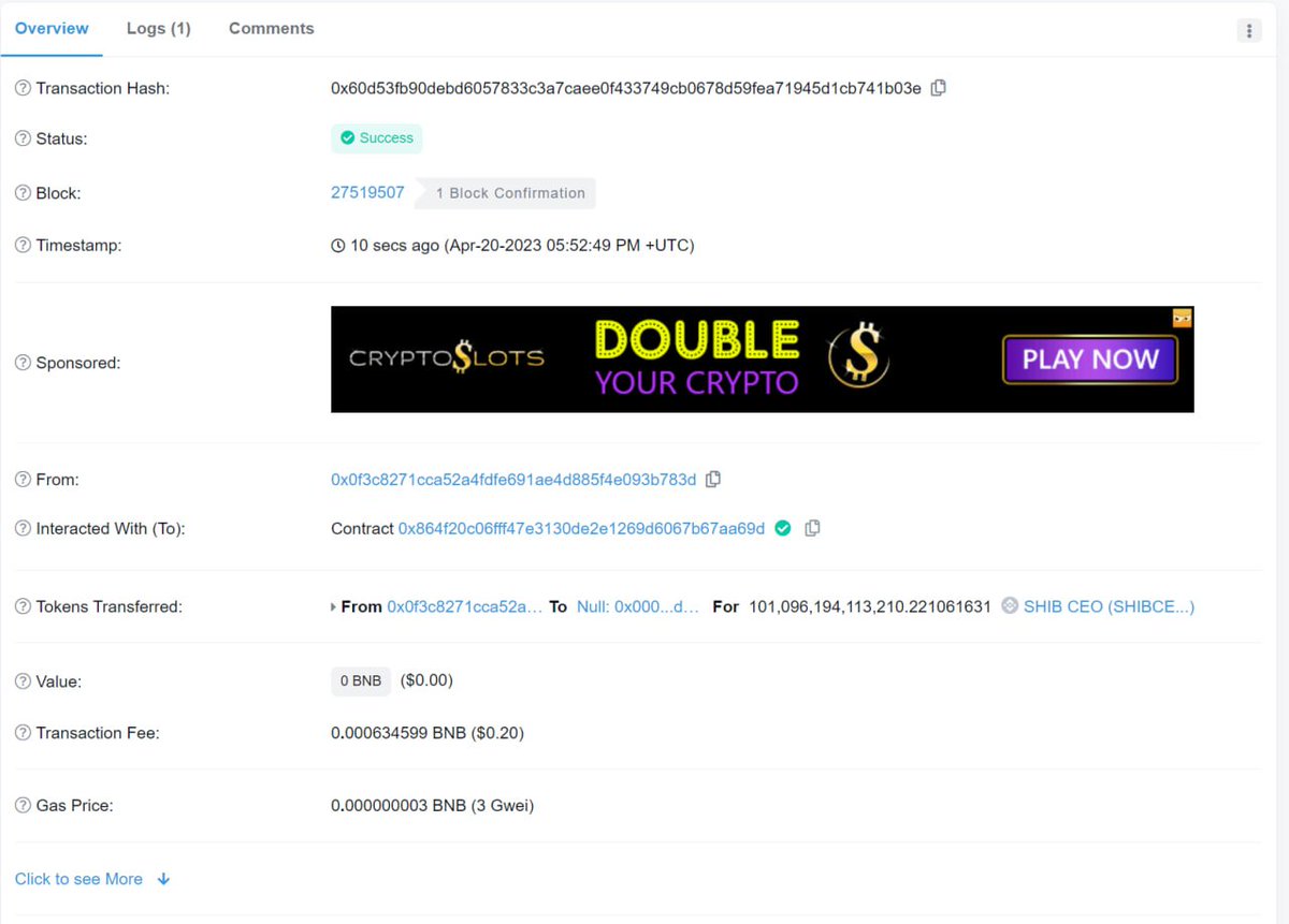 🔥🔥🔥Buyback Round #2🔥🔥🔥

🔥🔥🔥Today's burn - (18/30): 🔥🔥🔥

bscscan.com/tx/0x60d53fb90…