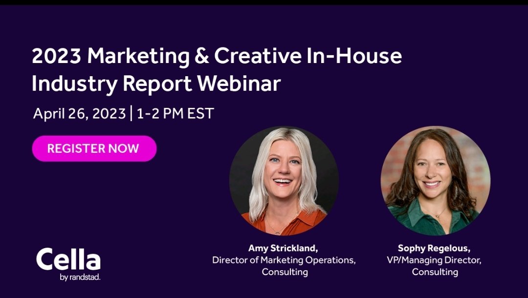 Join Cella, an award-winning staffing &amp; consulting agency, for an exclusive webinar on April 26th from 1-2 pm EST! Be the first to uncover the hottest trends &amp; solutions in the marketing and creative industry. Register now! #CreativeTrends #Cella #Webinar bit.ly/41LzQVa