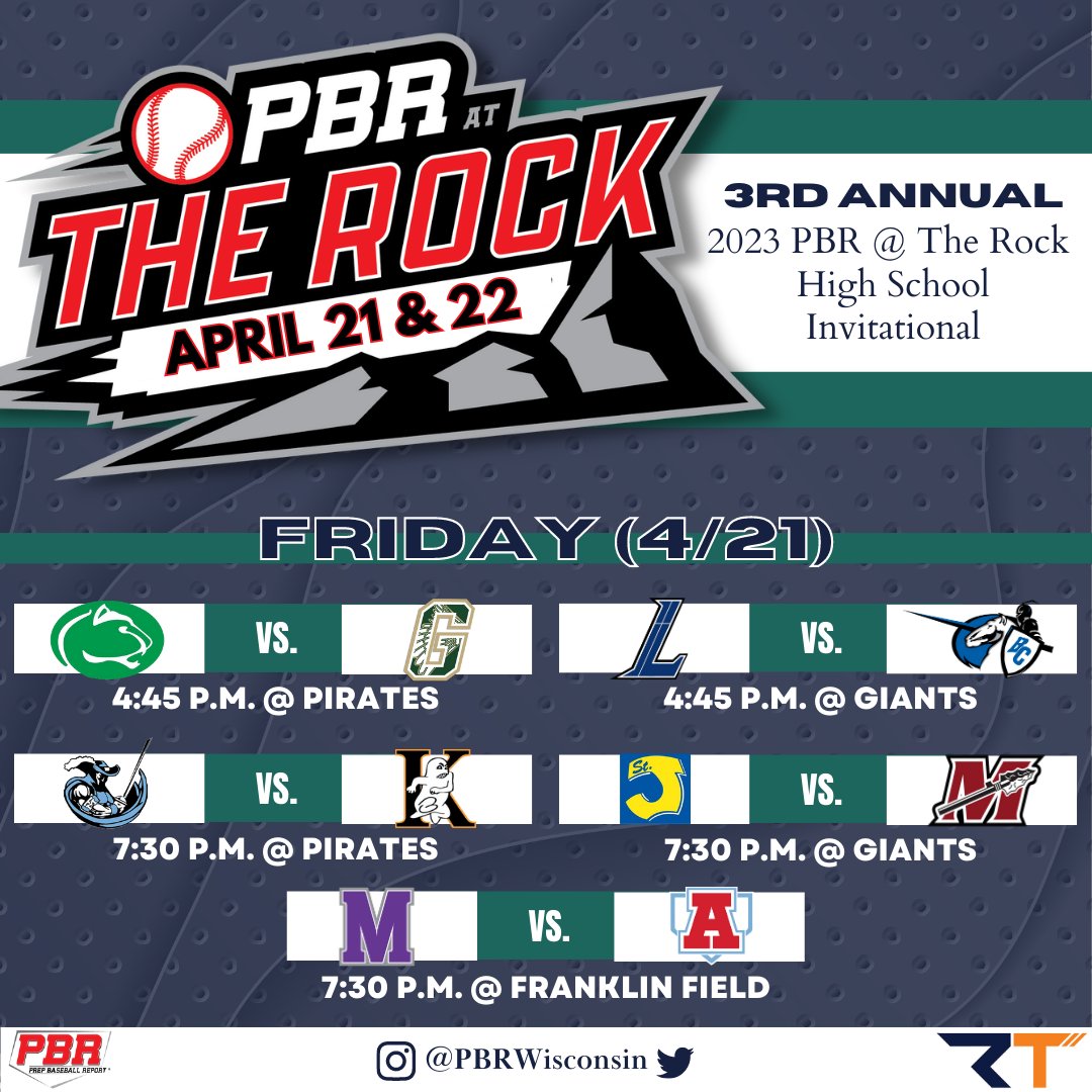 PrepBaseballWI's tweet photo. Tomorrow, we're headed back to The Rock Complex to host our annual #PBRatTheRock High School Invitational. 

Check out Friday's and Saturday's matchups below, and follow along throughout the weekend for game highlights and additional coverage. ⛅️ https://t.co/wHpp6dPmUe
