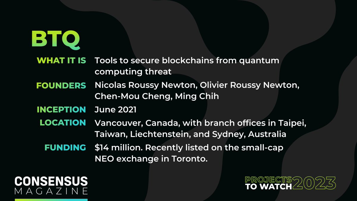 CoinDesk's tweet photo. “For blockchain, encryption is essential and therefore its vulnerability is an Achilles' heel.”
@thesamreynolds explores @BTQ_Tech, a quantum computing project focused on defending crypto, for #ProjectsToWatch2023: https://t.co/fvWTBLQuSs https://t.co/wRv6N3h4Kr