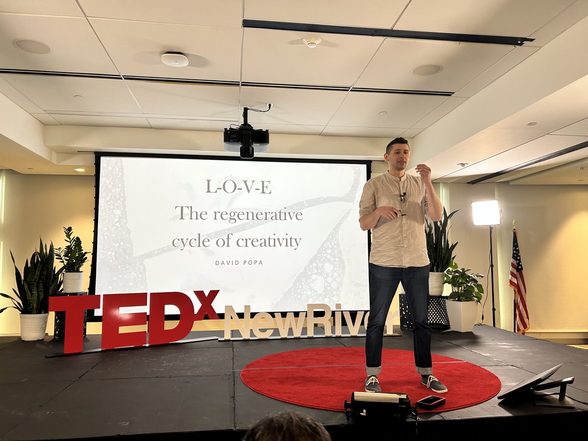 tedxnewriver's tweet photo. .@davidpopaart  speaking at #TEDxNewRiver on the cycle of creativity.

#TEDtalks #TEDx #TEDtalk #DavidPopa #EnvironmentalArt #Creativity https://t.co/imr3iUYses