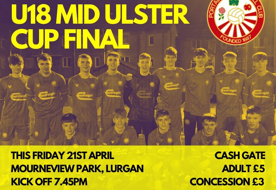 Portadownfc's tweet photo. A reminder that tomorrow evening (Fri 21 April) Portadown U18s make the short journey to Mourneview Park to take on Glenavon U18s in the final of the Mid Ulster Youth Cup.

We'd love to see a great Ports support in attendance to get behind the young Ports https://t.co/0vxgVpaqIo