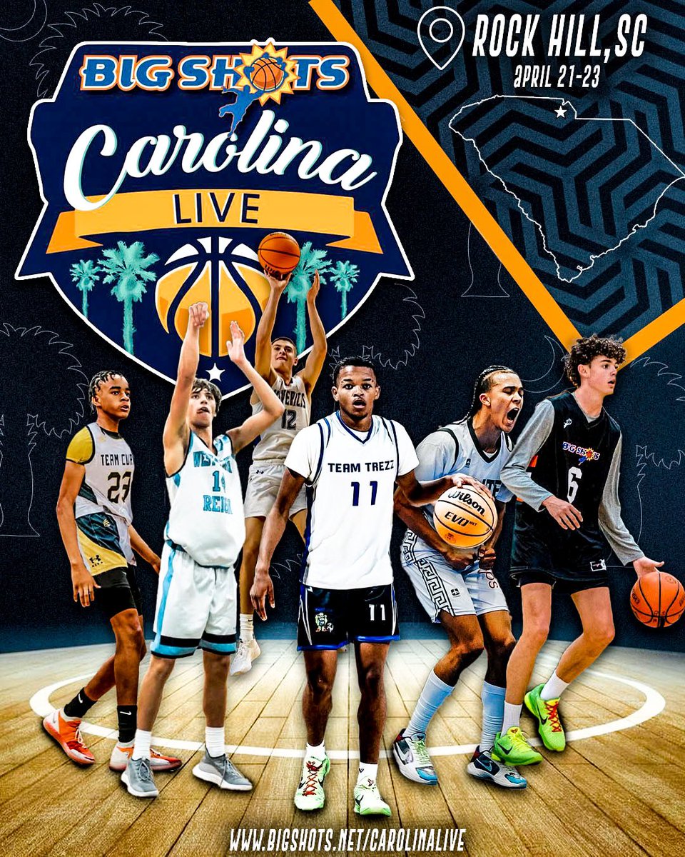 Schedule: BIG SHOTS CAROLINA LIVE NCAA CERTIFIED 

🗓: April 21-23, 2023
📍Rock Hill, SC | Rock Hill Sports &amp; Event Center
⭐️SOLD OUT - 250 Teams

🔸 Elite Competition 
🔹 National Media 
🔸 <a href="/BallerTV/">BallerTV</a> Live-Stream
🔹 Recruiting Services
🔸 College Coaches 

Schedule ➡️: