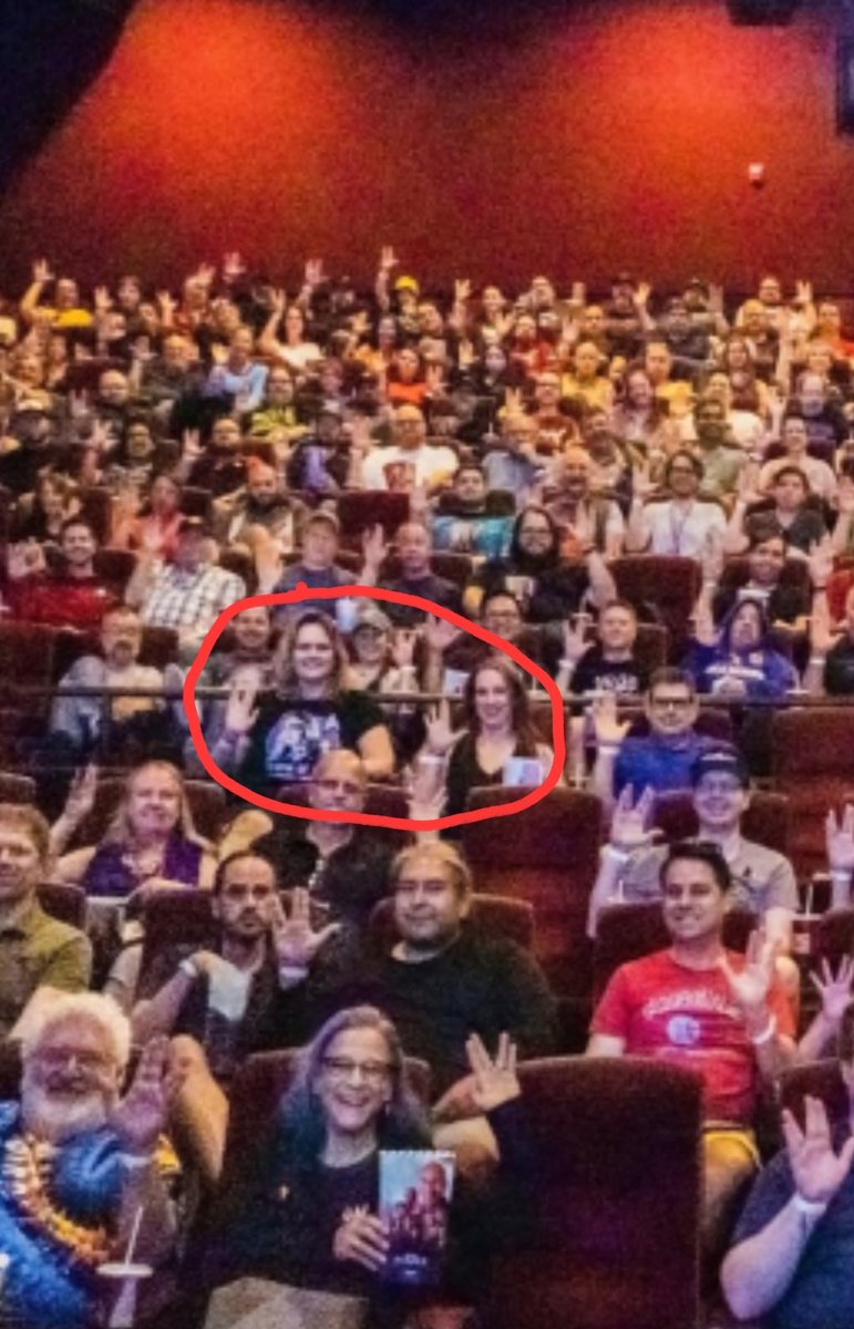 <a href="/JeriLRyan/">Jeri Ryan</a> We were there at the Phoenix showing! What an incredible time to be able to share this amazing finale with other fans and all of you! This is me and my fiance <a href="/AleshaDrew/">Alesha Drew</a> who was having some difficulty with the 🖖😂