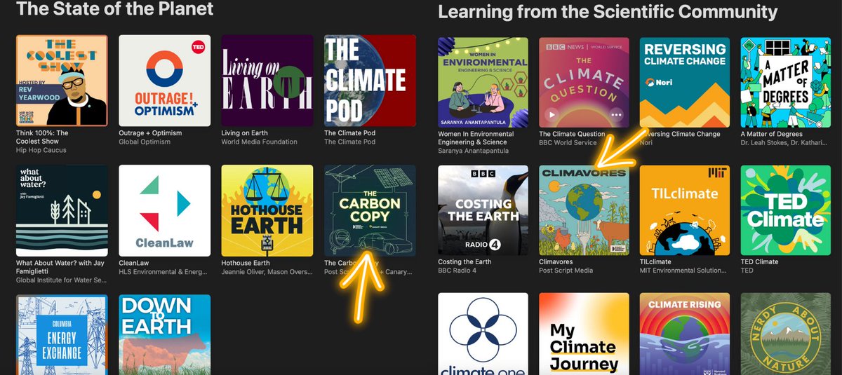 Thank you to <a href="/ApplePodcasts/">Apple Podcasts</a> for featuring @CarbonCopy_Pod + <a href="/ClimavoresPod/">Climavores</a> (and our friends at <a href="/ColumbiaUEnergy/">Center on Global Energy Policy</a> for #ColumbiaEnergyExchange) in their "Revitalizing our Home" collection for #EarthDay2023 🌎

🎧 There are A LOT of fantastic shows here: apple.co/43Q9OBH