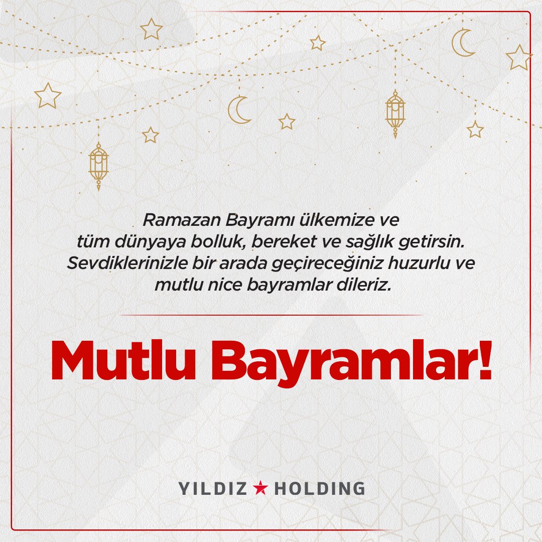 Ramazan Bayramı ülkemize ve tüm dünyaya bolluk, bereket ve sağlık getirsin. Sevdiklerinizle bir arada geçireceğiniz huzurlu ve mutlu nice bayramlar dileriz. İyi Bayramlar! #RamazanBayramı #YıldızHolding