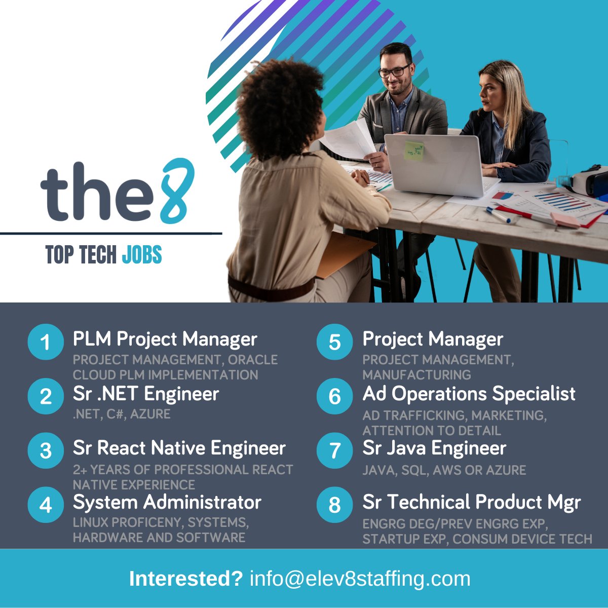 The 8 | 📱 Your Future Called, It Wants You Here!

Your future awaits you! Are you ready to answer its call? Check out our job openings and take the first step toward your dream career.

#recruiting #staffing #itrecruiter #techindustry #techjobs #hiring #elev8hiresolutions