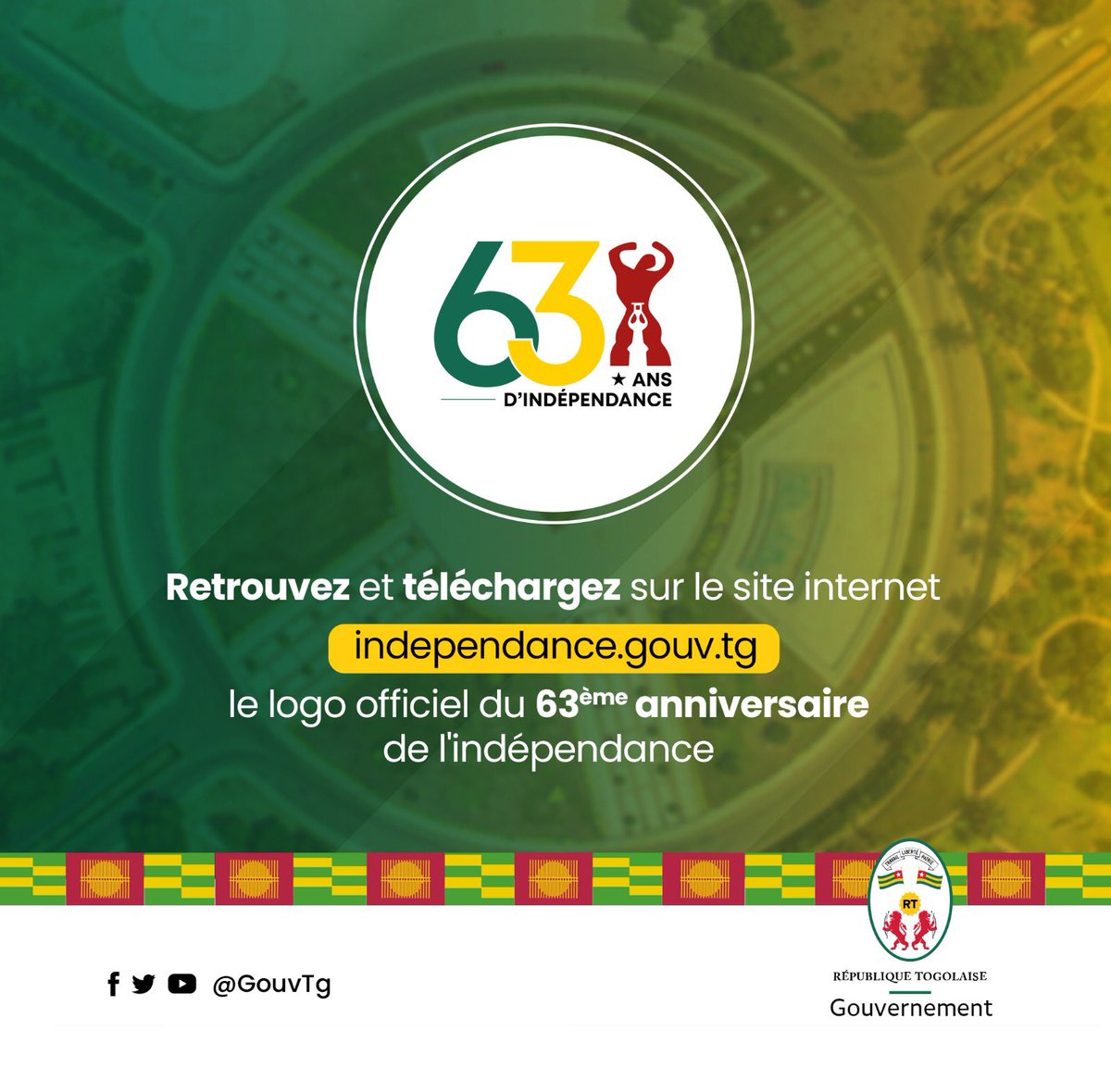Le logo officiel de la commémoration des 63 ans de l'indépendance est disponible en différents formats adaptés pour : 

- documents Microsoft Office,
- impression numérique et offset,
- sites web et mobiles,
- animation vidéo
 
Téléchargez-le sur - independance.gouv.tg