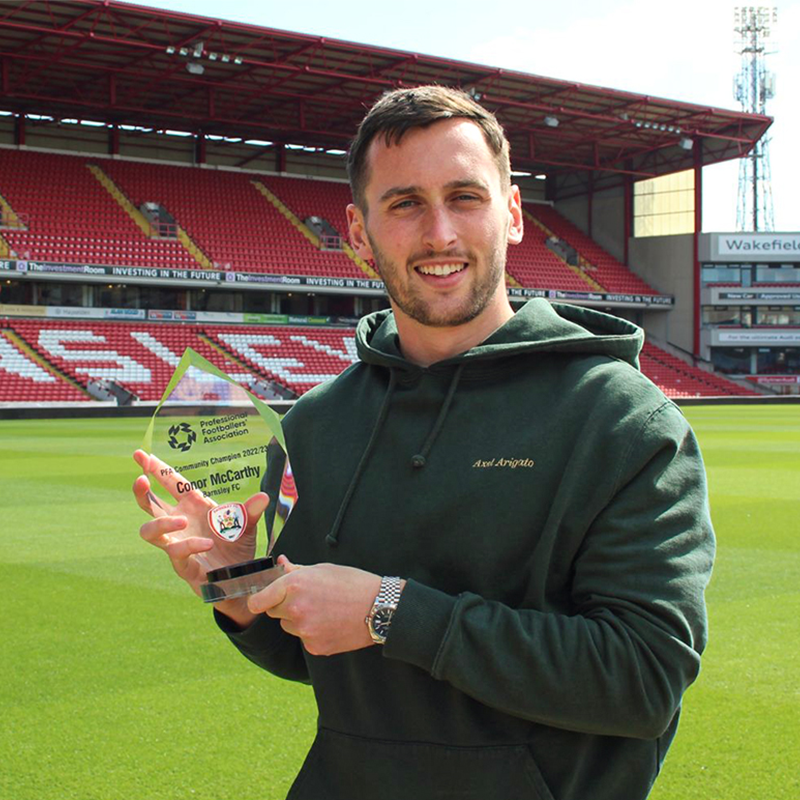 BarnsleyFC's tweet photo. 👏 Congratulations to @Conor_McCarthy2!

The Reds defender has been named @PFA Community Champion for 22/23, thanks to his work with @bfccommunity and @AcademyBFC. 

Read about his well-deserved recognition ⤵️