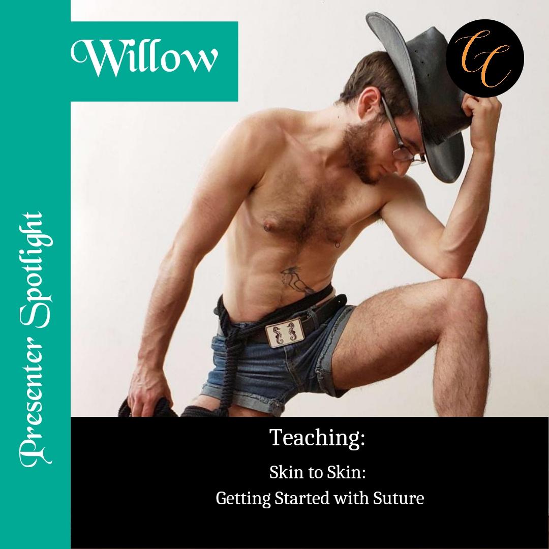 CampCrucible's tweet photo. Willow is a queer sadomasochistic switch who will never tire of rope, blood, or feet (and why yes, all three at once IS an option!) Kink is a core part of who he is and what he does, followed closely by ethical sluttery and a love of learning. https://t.co/owoZbNnT0e