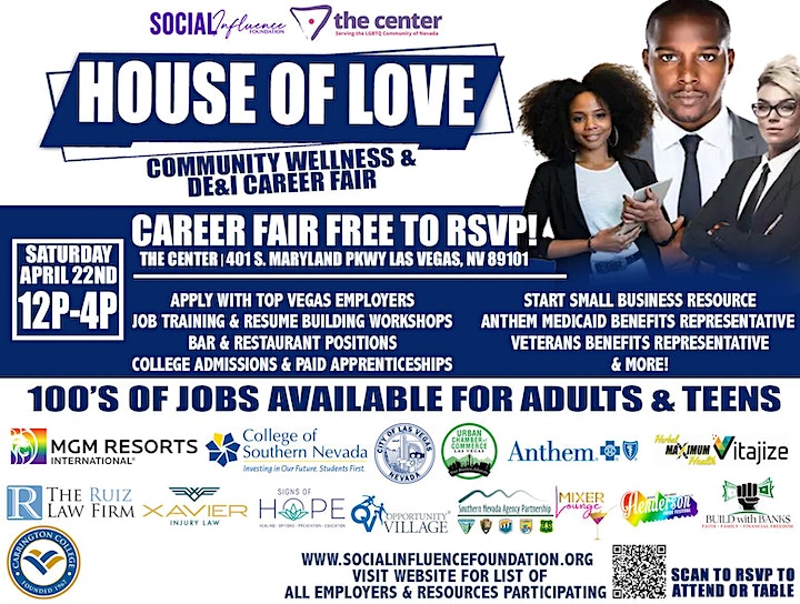 Happening in 2 DAYS! The Center, in partnership w/ Social Influence Foundation, invites you to attend and connect with community #employers and resources on 4/22 for the "House of Love" wellness and career resource fair! Details at tinyurl.com/house-of-love.