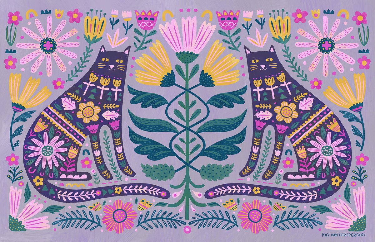 lillarogers's tweet photo. Love this "Kitty Folk" piece by Kay Wolfersperger (@kaywolfersperger).

This image is available for licensing.

#kaywolfersperger #lillarogers #lillarogersstudio #art #illustration #artagent #folk #cat #printandpattern #pattern #seamlesspattern #patternity #printpattern  #fabric https://t.co/dvl7ZhorfB