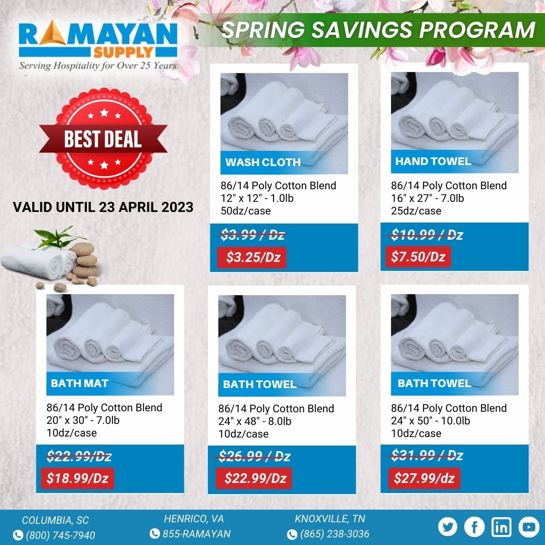 Buy Quality Hand Towels, Bath Mat, Bath towel Online / Best Deal valid Until 23 April 23 Shop Now: ramayansupply.com #bathtowel #hotelbathtowel #hotelmotelsupply #hotelsupplystore #hotelsuppliers #hotelsupplies #wholesalers #wholesaleprice #offers #deals #ramayansupply