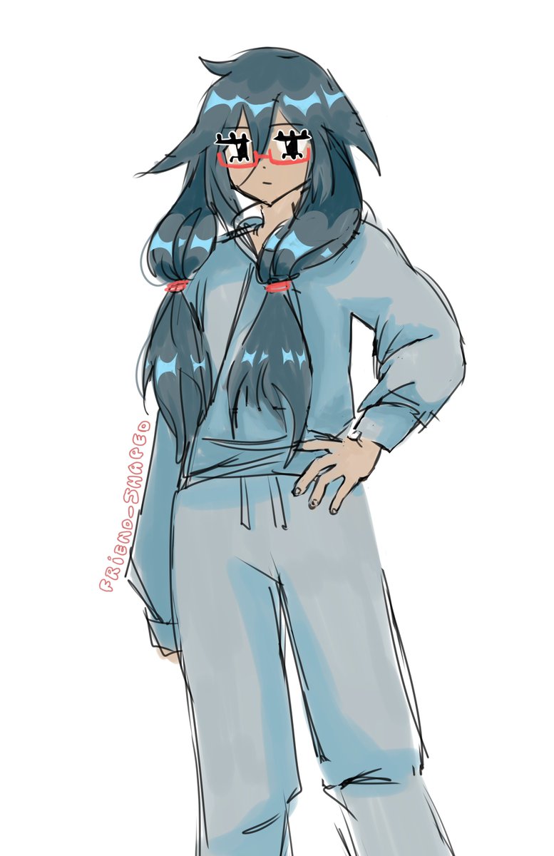 himejoshinggout's tweet photo. fu hua sketch without and with glasses where she wears sweatpants https://t.co/LH2lGz72MQ