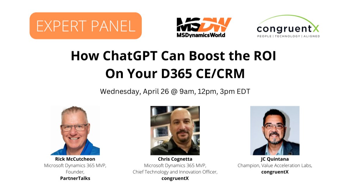 congruent_x's tweet photo. Have you registered for next weeks Customer Awareness Event?
"Learn How ChatGPT Can Boost the ROI On Your D365 CE/CRM"
You won't want to miss this head over to register πhttps://t.co/0C27Q5Qndc
#congruentX #chatgpt #CRM #dialogueprime #AI #D365 #Microsoft https://t.co/M1qEWYFwKn