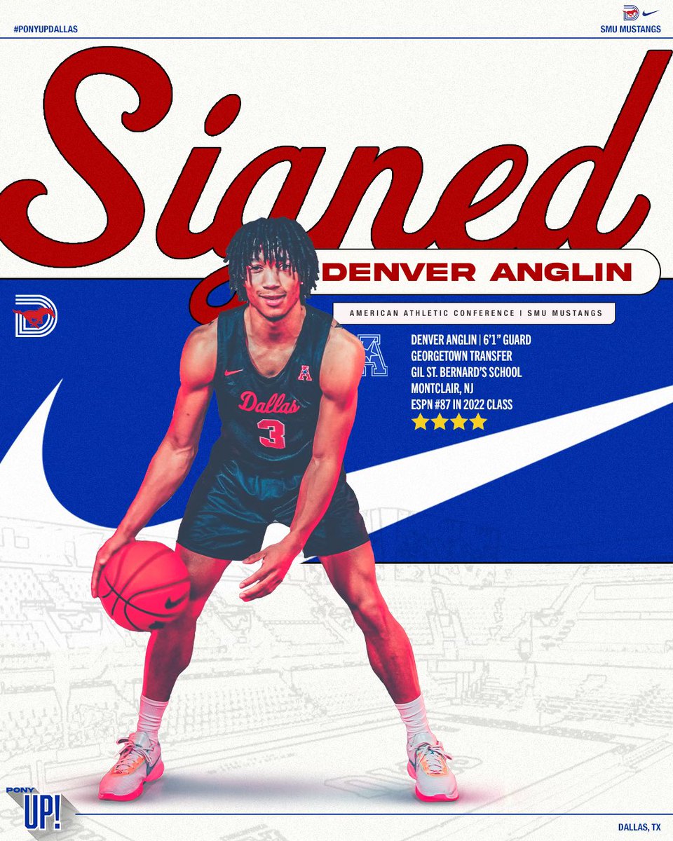 SMUBasketball's tweet photo. 𝐈𝐓'𝐒 𝐎𝐅𝐅𝐈𝐂𝐈𝐀𝐋 ✍️

Welcome 6’1” guard @AnglinDenver from Montclair, NJ to the Hilltop! 

#PonyUpDallas | #Signed https://t.co/4vHKp2eiC9