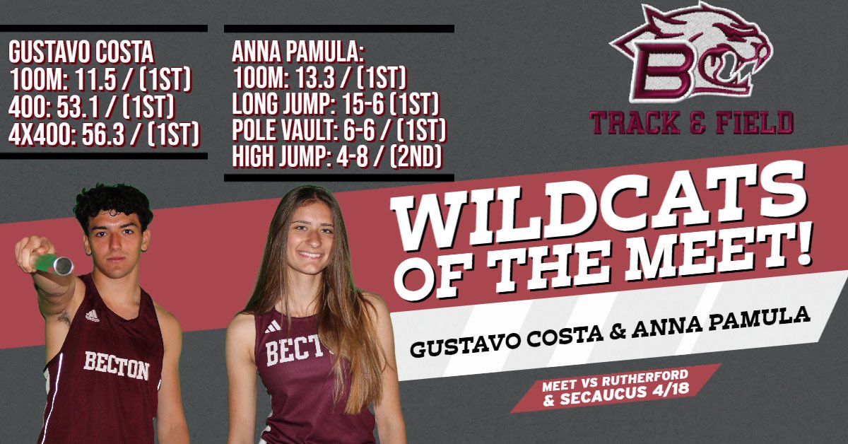 BectonXCTrack's tweet image. Wildcats of the Meet!! Keep up the great work Gustavo and Anna!! #BectonsBest #GoCats @BectonHS @BectonAthletics