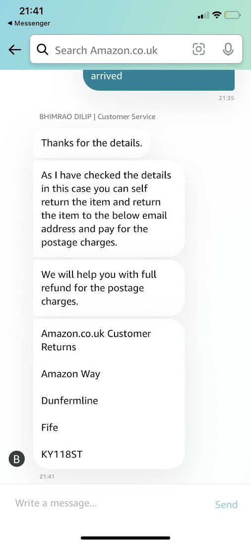 roadnds's tweet photo. @AmazonHelp No, I’ve been advised to send it myself by mail. https://t.co/TG5CTszuFP