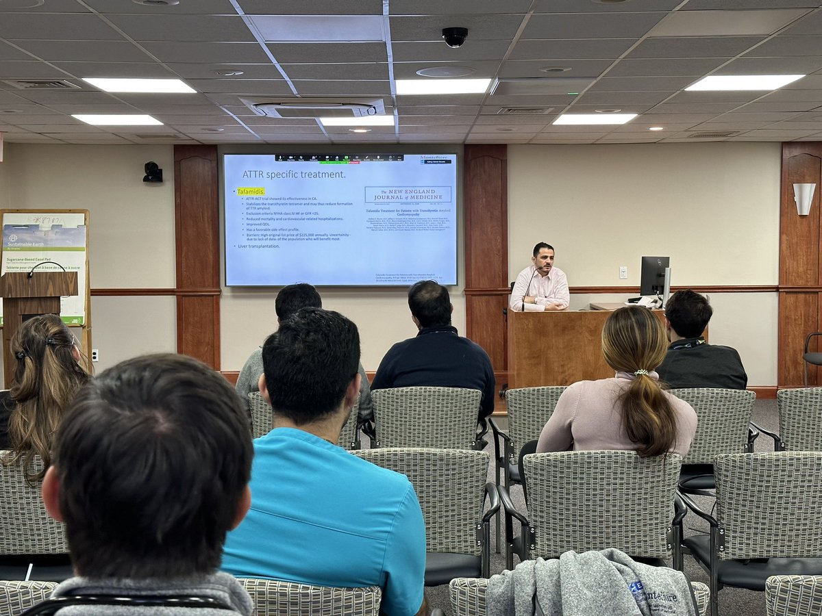 MonteWakeIM's tweet photo. @Mustafa_AlTaee9 supported by Dr. Tauras @MonteHeart, going over Cardiac Amyloidosis for Noon Conference.

Take home messages:
🔺Be cautious with diuretics, especially in the outpatient setting 
🔺In ATTR, don’t forget to pair 99mTc-PYP with serum and urine protein studies https://t.co/5AwCx9gPmK