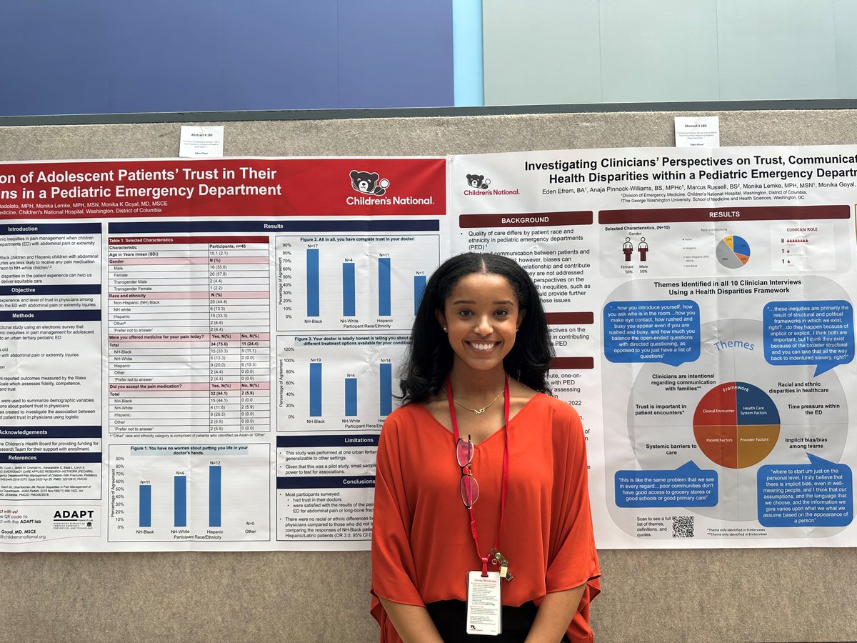 adaptlab_cnh's tweet photo. This week at @ChildrensNatl #REIWeek2023 members of the @adaptlab_cnh presented their posters on health disparities in the emergency department. #HealthDisparities #HealthEquity #emergencymedicine https://t.co/BiJBQKFpOJ