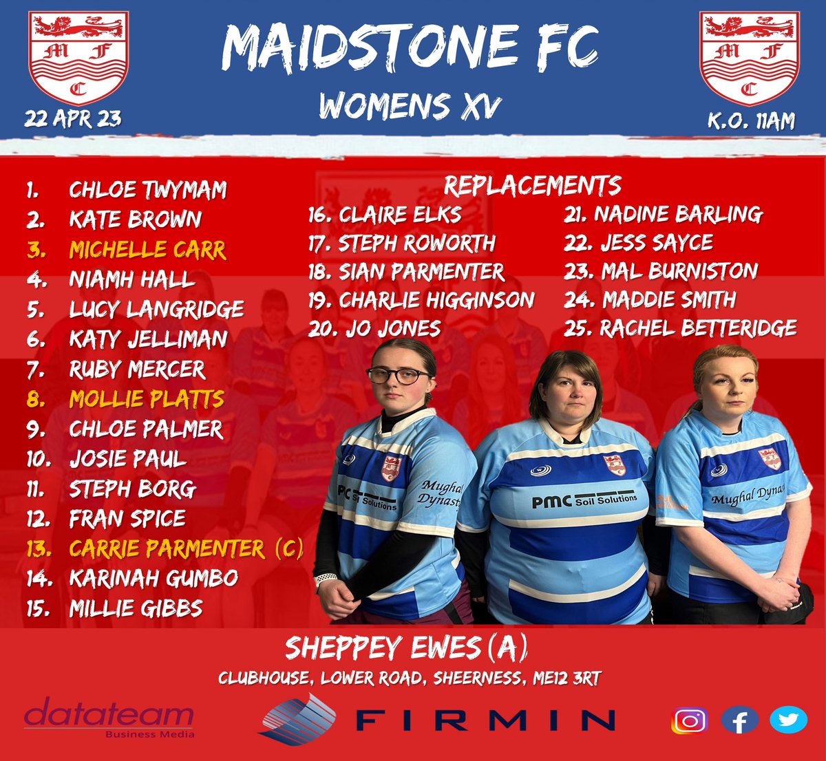 Your Maidstone team taking on <a href="/SheppeyRFC/">Sheppey RFC</a> Ewes  in their first game this Saturday. 🔴⚫️⚪️💪🏻

Come &amp; support the Women’s team + guest players at 11am. 

<a href="/TrustFirmin/">Del Livery</a> <a href="/AlltaskLtd/">Alltask Ltd</a> @KentVegBox  <a href="/DatateamMedia/">Datateam Business Media Ltd</a> 

#innerwarrior #kentwomensrugby #onegreatclub #maidstonebusiness
