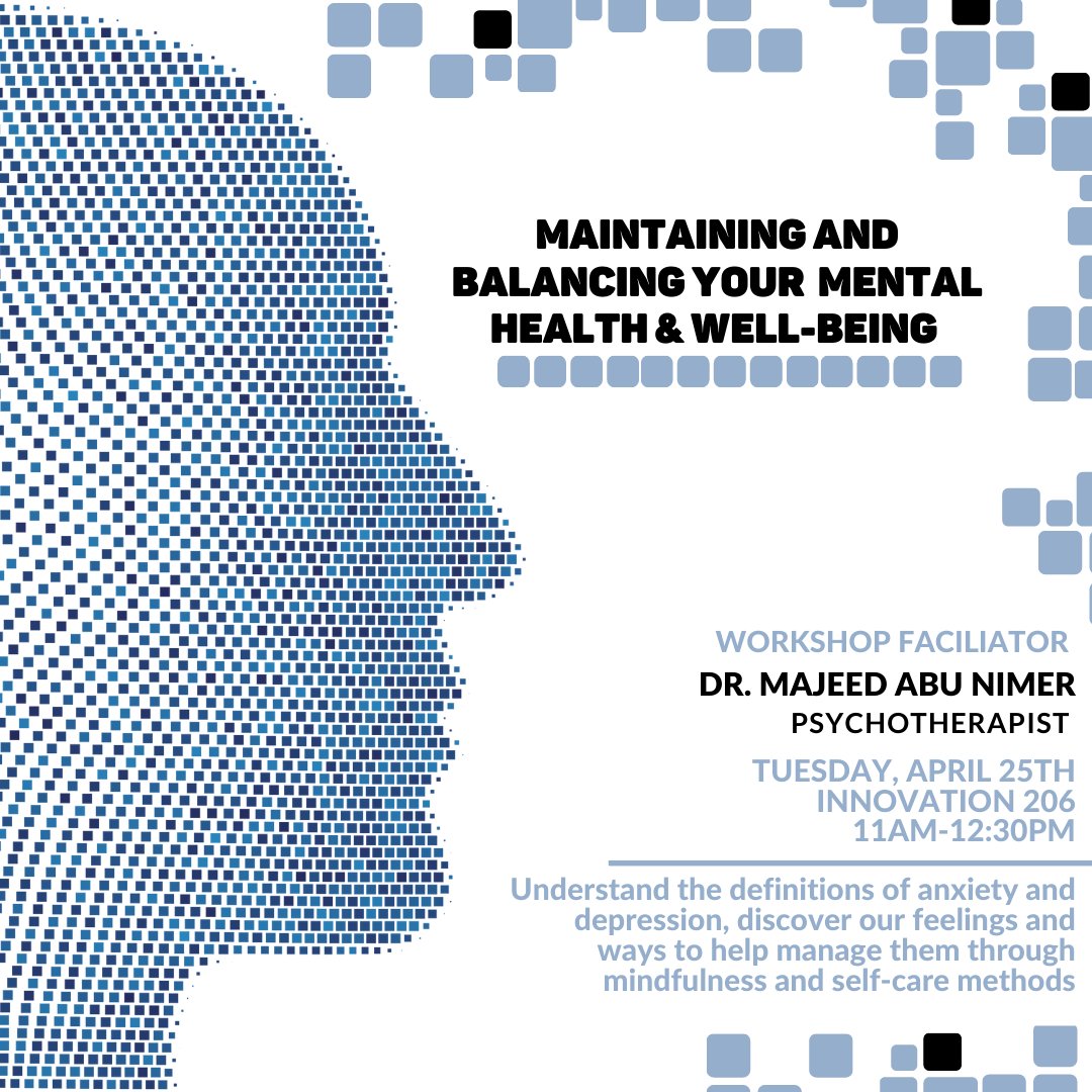 EIP Alumni, Come and join us on April 25 in Innovation 206 from 11 am-12:30pm. We are providing FREE FOOD and a workshop on Maintaining and Balancing your  Mental Health & Well-Being. You can bring friends and other guests! See you there!