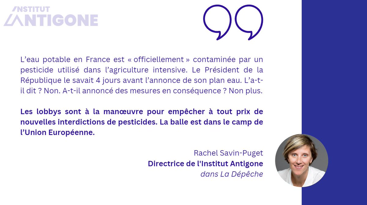 ThinkAntigone's tweet photo. ▶️ Pollution de l'eau potable : des politiques et des associatifs demandent plus de contrôles

Dans un article publié par @ladepechedumidi, Rachel Savin-Puget, directrice de l'Institut Antigone alerte sur la transparence à propos de la contamination de l'eau. https://t.co/RxU3tIjH8j