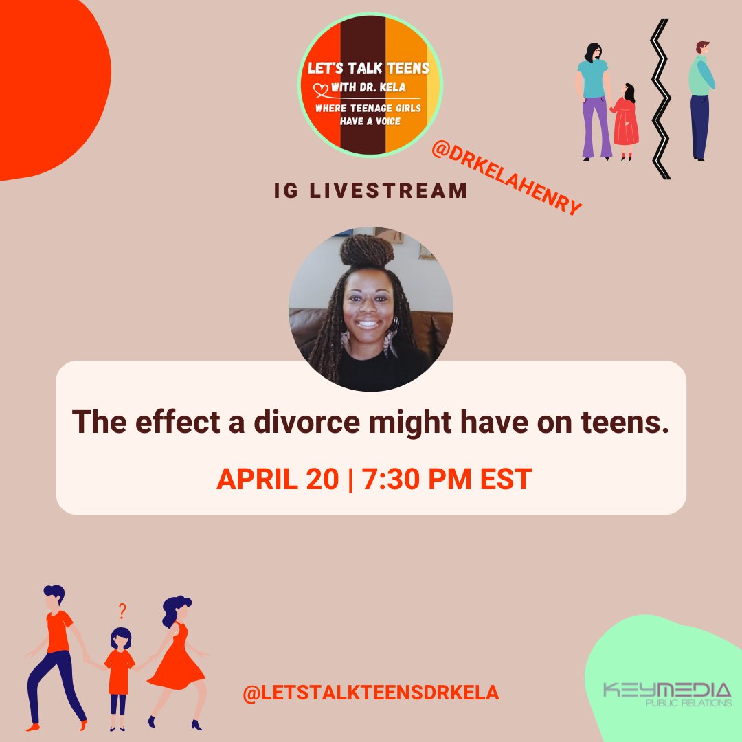 DrKelaHenry's tweet photo. #LetsTalkTeensDrKela - Tonight I'm talking about the effect a divorce might have on teens.

Tune in tonight at 7:30 pm EST for my IG live stream @drkelahenry and learn how parents should tell their kids about a potential divorce or end of the relationship. https://t.co/TQi6Po9SjP