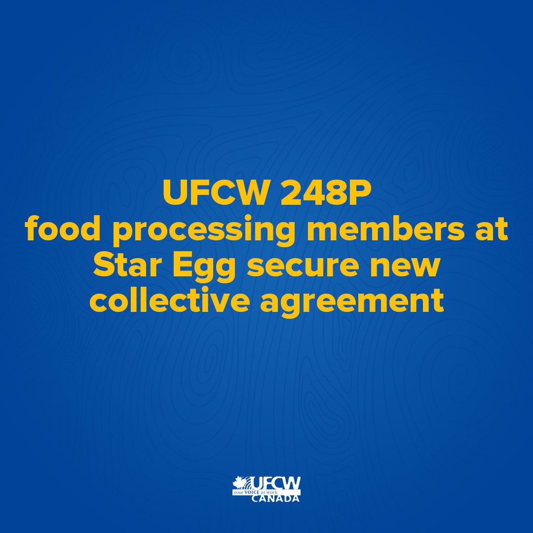 UFCWCanada's tweet photo. We would like to wish a big congratulations to UFCW 248P members working at Star Egg in Saskatoon, Saskatchewan on achieving a new #UFCW collective agreement bringing improvements to wages, pensions, shift premiums, and more. 

More here: https://t.co/PPLpx1ImqA

#canlab #1u