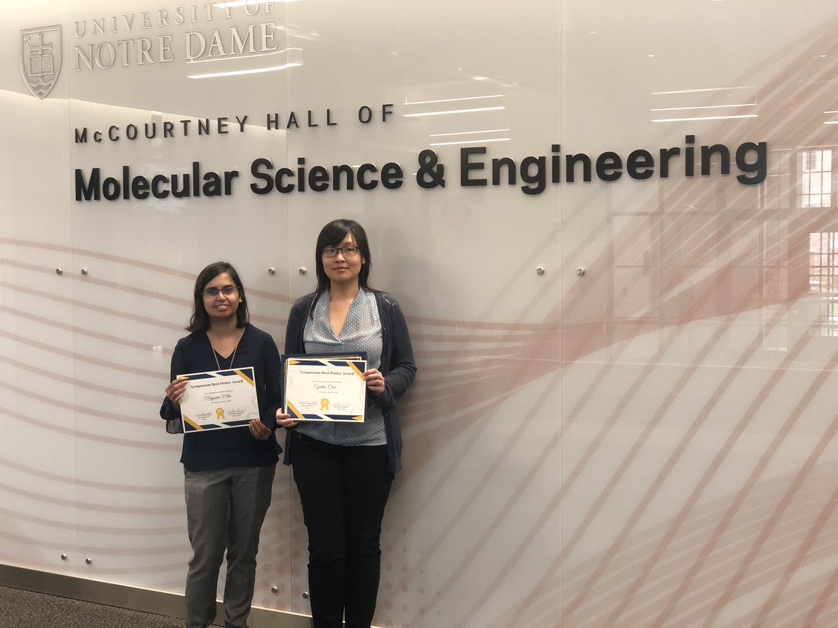 Grad students Mayesha Mim of Zartman Group bit.ly/3KUekGL and Cynthia Chen of O'Brien Group bit.ly/422Z0yL gave seminars today in recognition of their poster awards at last fall's <a href="/nd_cbegso/">CBEGSO</a> research symposium. Great job, <a href="/MayeshaSahir/">Mayesha Sahir</a> and <a href="/cynthiabwchen/">cynthiabwchen</a>