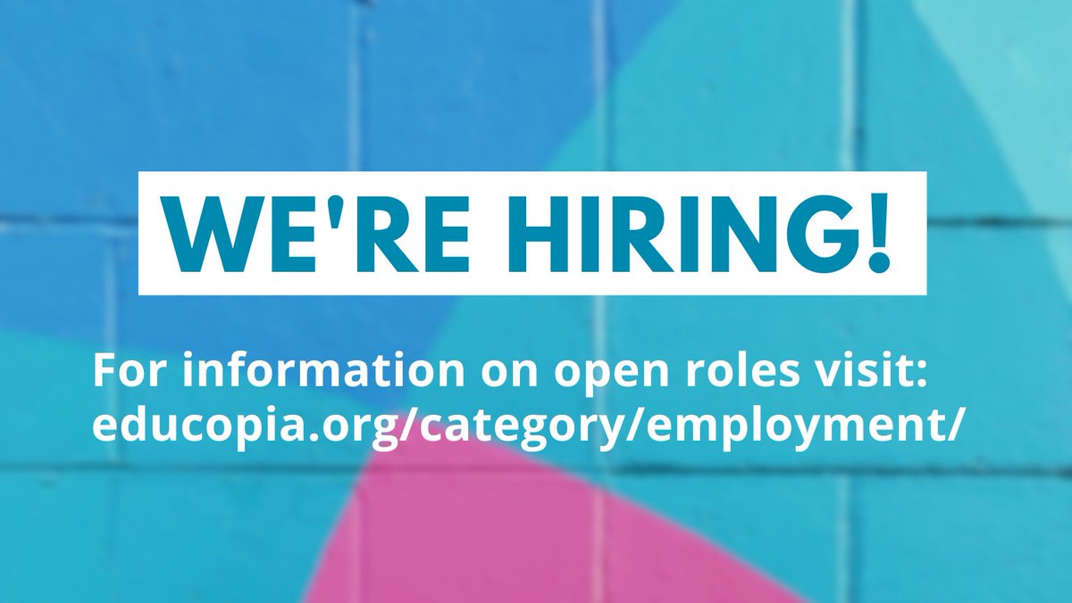 Work with us! Educopia Institute is now hiring for three new job positions. Full descriptions on our website: educopia.org/category/emplo…