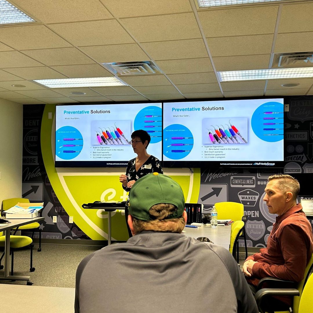 DentalCityInc's tweet photo. Yesterday was day 3 of our Week of Learning, and @hu_friedy was in the house!  📝🧠

Our team learned about their new Black SecureFit™ masks, diamond-dusted forceps, and more to serve our dental customers better. 

#dentalcity #HuFriedyGroup #WeekofLearning https://t.co/F2ly9QBjsE