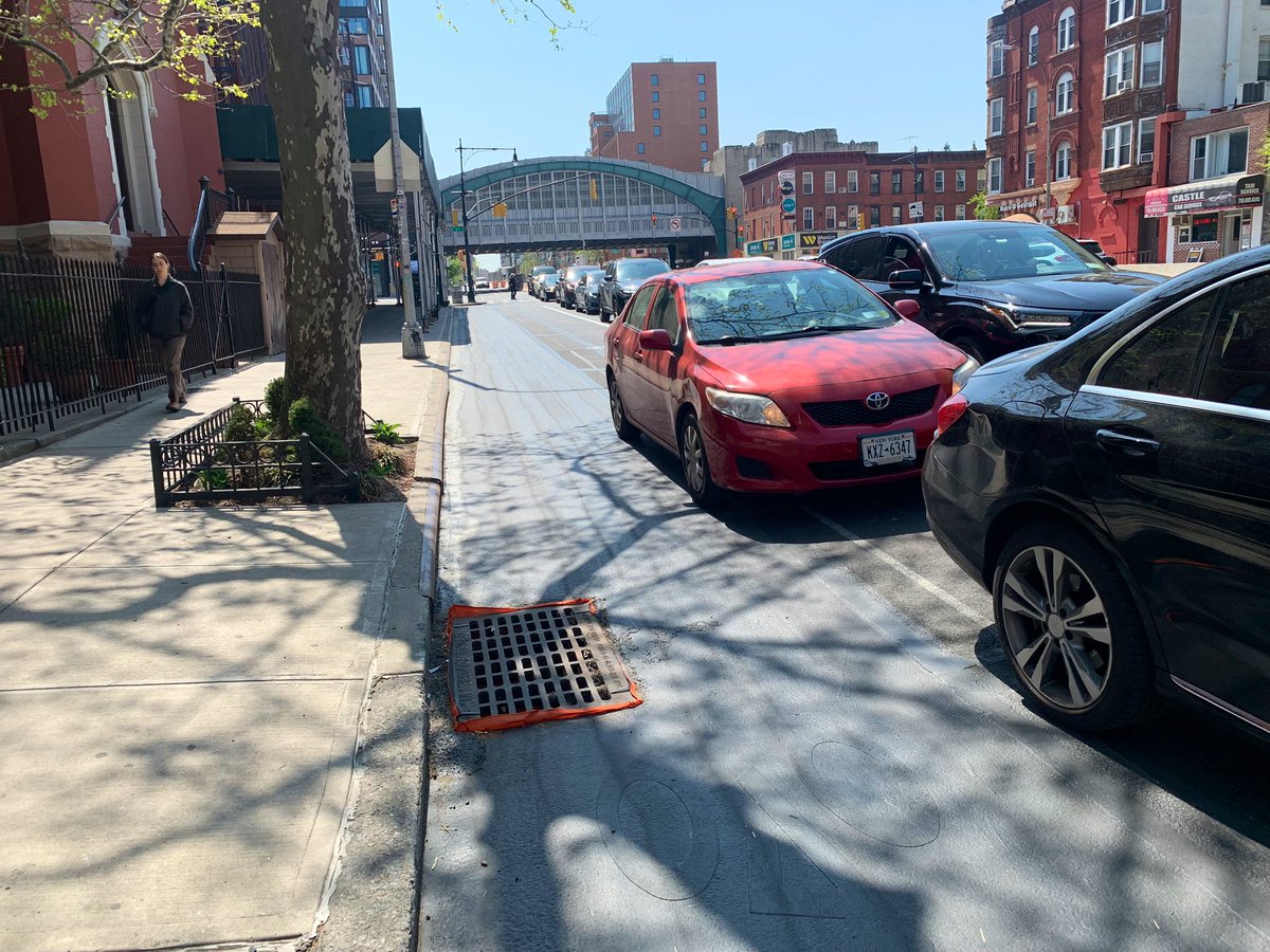 jonorcutt's tweet photo. We all know about #FreshKermit and its bus lane cousin #FreshElmo. But what do we call it when they paint the 🚲 lane black to X it out of existence? @KathyParkPrice https://t.co/y4jGIsqcsM