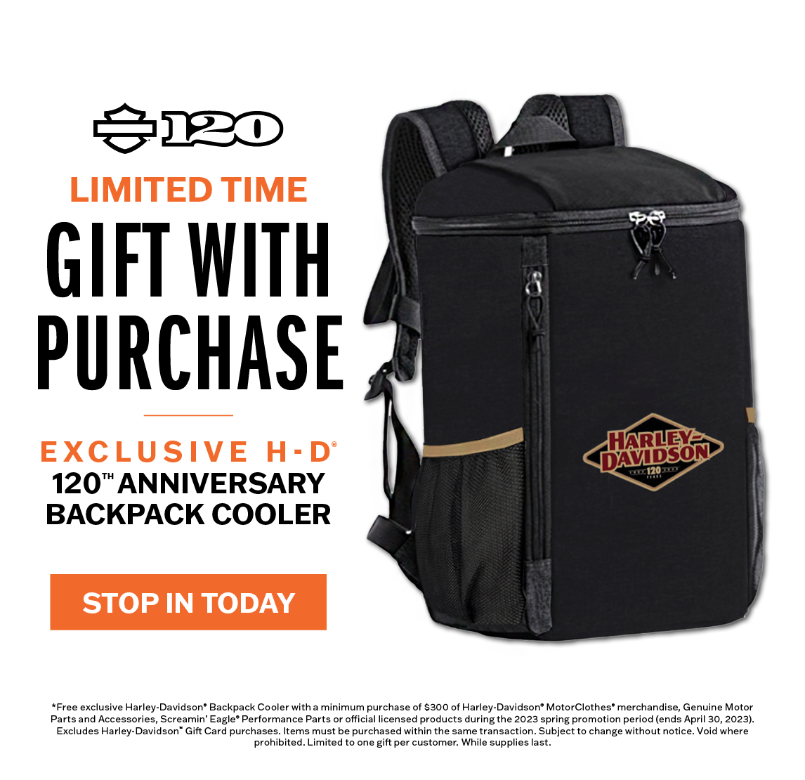 kegelhd's tweet photo. Spend $300 (before tax, after discounts) and get this EXCLUSIVE H-D® 120th Anniversary Backpack Cooler while supplies last!

#kegelhd #harleydavidson #hd120 #giftwithpurchase #hdbackpack #backpackcooler https://t.co/GDcjxDlPrZ